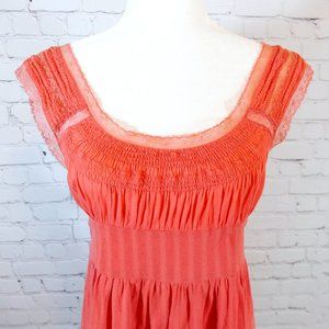 Free People Cotton Coral Ruffle Tunic Top
